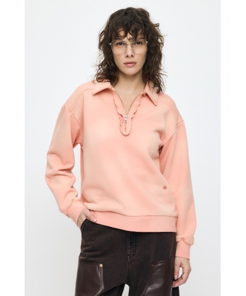 MOUSSY（マウジー）の「HALF ZIP SWEAT POLO プルオーバー（スウェット・レディース・杢グレー/オレンジ系その他/ネイビー/ライトブラック・FREE）」の4枚目の写真