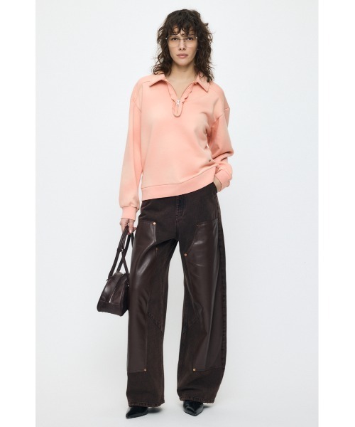 MOUSSY（マウジー）の「HALF ZIP SWEAT POLO プルオーバー（スウェット・レディース・杢グレー/オレンジ系その他/ネイビー/ライトブラック・FREE）」の7枚目の写真