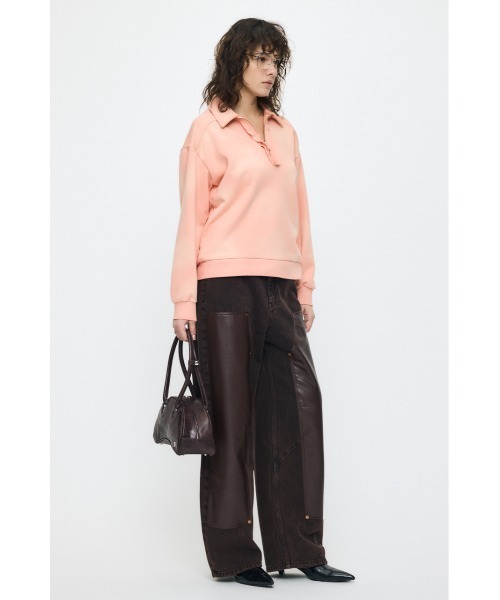MOUSSY（マウジー）の「HALF ZIP SWEAT POLO プルオーバー（スウェット・レディース・杢グレー/オレンジ系その他/ネイビー/ライトブラック・FREE）」の8枚目の写真