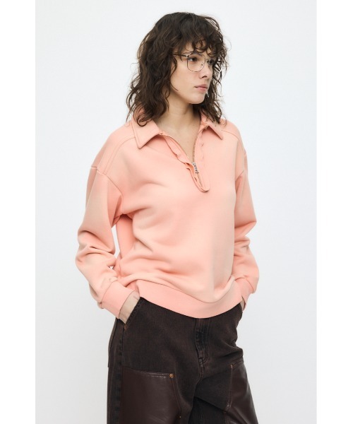 MOUSSY（マウジー）の「HALF ZIP SWEAT POLO プルオーバー（スウェット・レディース・杢グレー/オレンジ系その他/ネイビー/ライトブラック・FREE）」の9枚目の写真