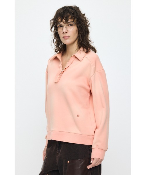 MOUSSY（マウジー）の「HALF ZIP SWEAT POLO プルオーバー（スウェット・レディース・杢グレー/オレンジ系その他/ネイビー/ライトブラック・FREE）」の10枚目の写真