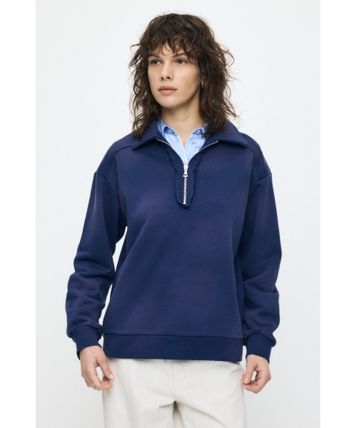 MOUSSY（マウジー）の「HALF ZIP SWEAT POLO プルオーバー（スウェット・レディース・杢グレー/オレンジ系その他/ネイビー/ライトブラック・FREE）」の22枚目の写真