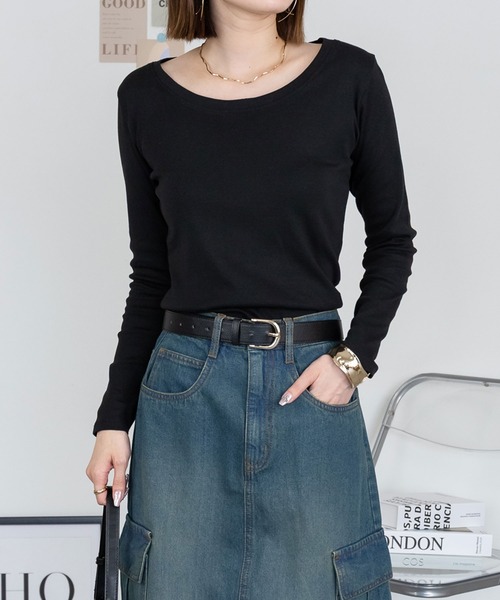 LARU(ラルー)の「コットンフライス長袖Tシャツ(Tシャツ/カットソー・レディース・グレー系その他2/カーキ/ブラック/杢グレー/チャコールグレー/オフホワイト/ネイビー/グレー系その他/パープル系その他・L/M)」の3枚目の写真