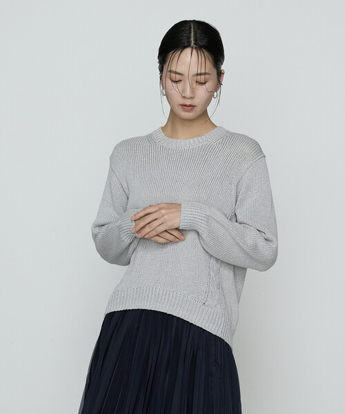 K.T KIYOKO TAKASE（キヨコタカセ）の「プレーティング天竺 シャイニーラメニット（ニット/セーター・レディース・ライトグレー/ブラック系その他・FREE）」の3枚目の写真