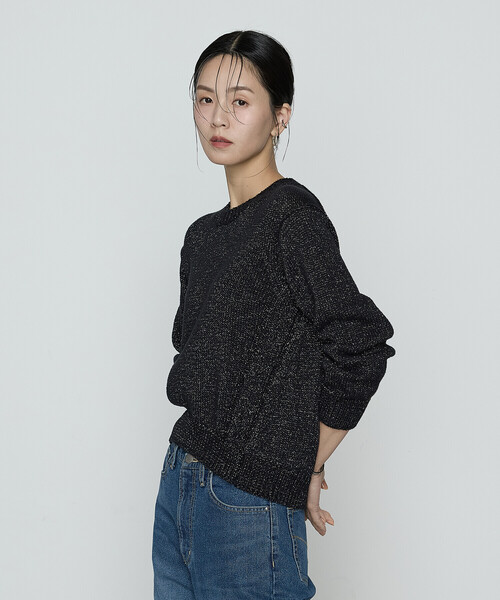 K.T KIYOKO TAKASE（キヨコタカセ）の「プレーティング天竺 シャイニーラメニット（ニット/セーター・レディース・ライトグレー/ブラック系その他・FREE）」の8枚目の写真