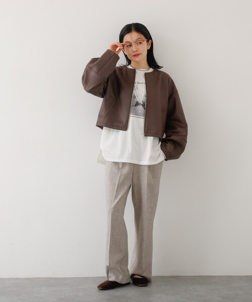 abahouse mavie(アバハウスマヴィ)の「ソフトレザーライクジップブルゾン(ブルゾン・レディース・ブラック/ダークブラウン/オフホワイト・フリー)」の7枚目の写真