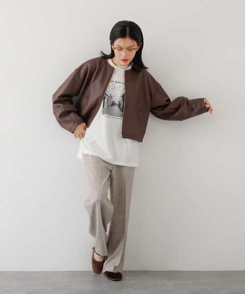 abahouse mavie(アバハウスマヴィ)の「ソフトレザーライクジップブルゾン(ブルゾン・レディース・ブラック/ダークブラウン/オフホワイト・フリー)」の9枚目の写真