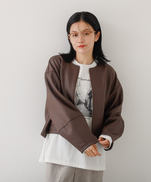 abahouse mavie(アバハウスマヴィ)の「ソフトレザーライクジップブルゾン(ブルゾン・レディース・ブラック/ダークブラウン/オフホワイト・フリー)」の10枚目の写真