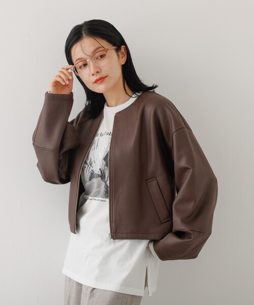 abahouse mavie(アバハウスマヴィ)の「ソフトレザーライクジップブルゾン(ブルゾン・レディース・ブラック/ダークブラウン/オフホワイト・フリー)」の12枚目の写真