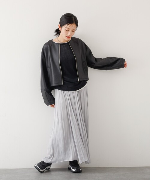 abahouse mavie(アバハウスマヴィ)の「ソフトレザーライクジップブルゾン(ブルゾン・レディース・ブラック/ダークブラウン/オフホワイト・フリー)」の15枚目の写真