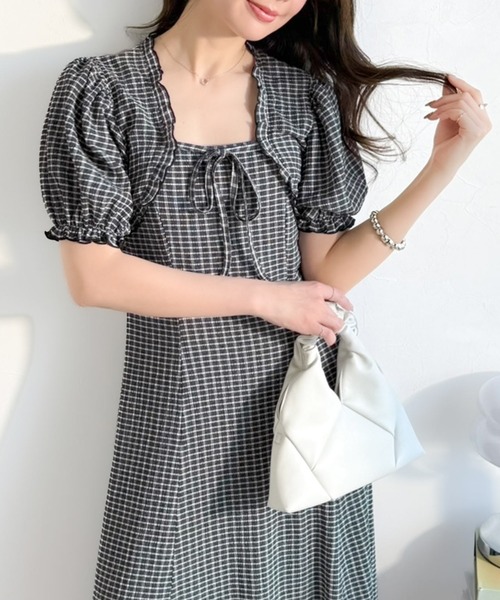 mily bilet(ミウィビレット)の「【mily bilet】ボレロ見えレイヤードでスタイルアップ。リボン付き パフスリーブドッキングワンピース (ロング丈)(ワンピース・レディース・ブラック系1/アイボリー系1/ブラック・LARGE/X-LARGE/MEDIUM/SMALL)」の22枚目の写真