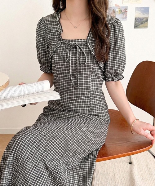 mily bilet(ミウィビレット)の「【mily bilet】ボレロ見えレイヤードでスタイルアップ。リボン付き パフスリーブドッキングワンピース (ロング丈)(ワンピース・レディース・ブラック系1/アイボリー系1/ブラック・LARGE/X-LARGE/MEDIUM/SMALL)」の18枚目の写真