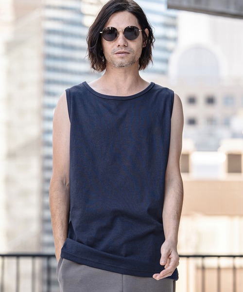 CAMBIO（カンビオ）の「mta597- Cool Touch USA Cotton Sleeveless Cut sew タンクトップ(AI-261-002)（タンクトップ・メンズ・ホワイト/ブラック/ネイビー・S/M/L）」の3枚目の写真