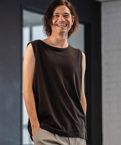 CAMBIO（カンビオ）の「mta597- Cool Touch USA Cotton Sleeveless Cut sew タンクトップ(AI-261-002)（タンクトップ・メンズ・ホワイト/ブラック/ネイビー・S/M/L）」の2枚目の写真