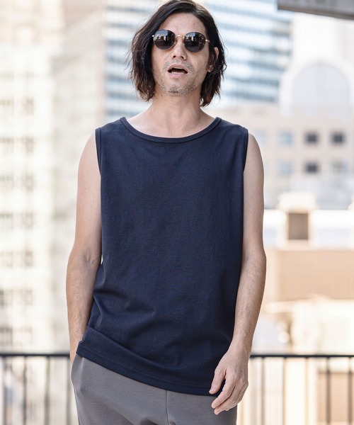 CAMBIO（カンビオ）の「mta597- Cool Touch USA Cotton Sleeveless Cut sew タンクトップ(AI-261-002)（タンクトップ・メンズ・ホワイト/ブラック/ネイビー・S/M/L）」の4枚目の写真