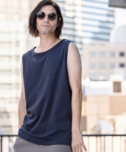CAMBIO（カンビオ）の「mta597- Cool Touch USA Cotton Sleeveless Cut sew タンクトップ(AI-261-002)（タンクトップ・メンズ・ホワイト/ブラック/ネイビー・S/M/L）」の5枚目の写真