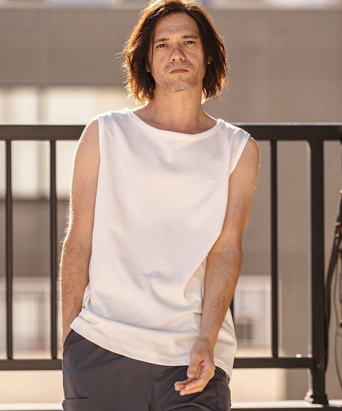CAMBIO（カンビオ）の「mta597- Cool Touch USA Cotton Sleeveless Cut sew タンクトップ(AI-261-002)（タンクトップ・メンズ・ホワイト/ブラック/ネイビー・S/M/L）」の9枚目の写真