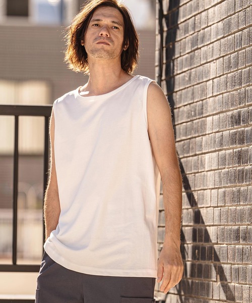 CAMBIO（カンビオ）の「mta597- Cool Touch USA Cotton Sleeveless Cut sew タンクトップ(AI-261-002)（タンクトップ・メンズ・ホワイト/ブラック/ネイビー・S/M/L）」の10枚目の写真