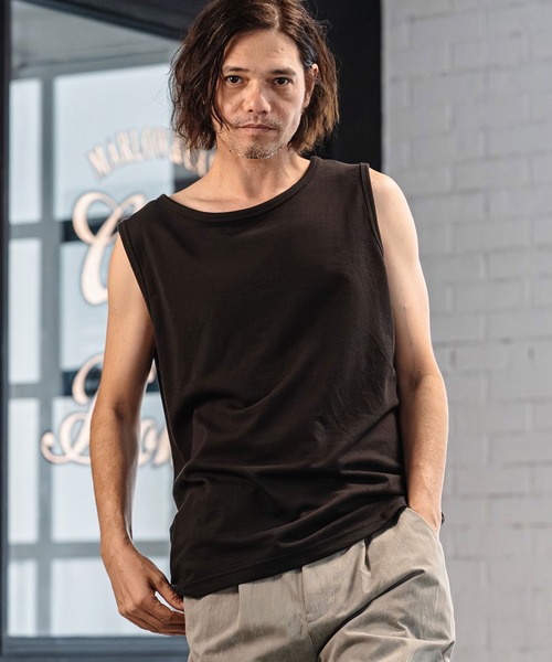 CAMBIO（カンビオ）の「mta597- Cool Touch USA Cotton Sleeveless Cut sew タンクトップ(AI-261-002)（タンクトップ・メンズ・ホワイト/ブラック/ネイビー・S/M/L）」の16枚目の写真
