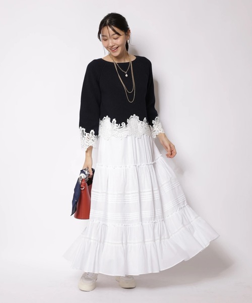 JUSGLITTY(ジャスグリッティー)の「ポイントレースティアードスカート(スカート・レディース・ホワイト/ブラック・0/1/2)」の3枚目の写真