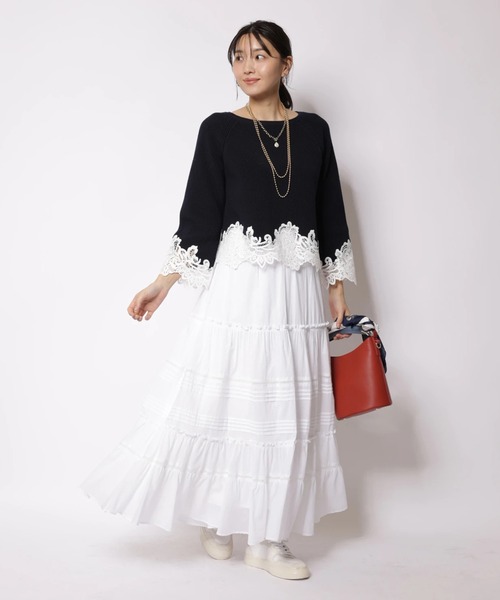 JUSGLITTY(ジャスグリッティー)の「ポイントレースティアードスカート(スカート・レディース・ホワイト/ブラック・0/1/2)」の6枚目の写真