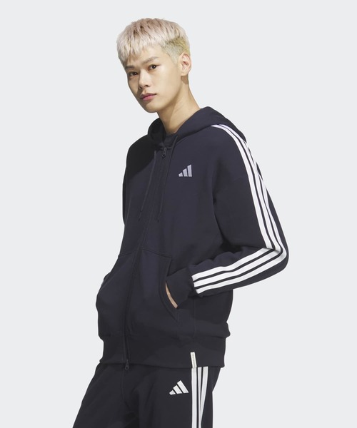 adidas(アディダス)の「エッセンシャルズ プラス ルーズフィット スリーストライプス フレンチテリー フルジップ パーカー / アディダス adidas(パーカー・メンズ・ブラック/ブルー・X-LARGE/LARGE/3XL/XX-LARGE/SMALL/MEDIUM)」の2枚目の写真