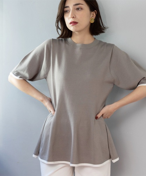 OPAQUE.CLIP(オペークドットクリップ)の「配色ライン ペプラムニット(ニット/セーター・レディース・ブラック系4/ホワイト系5/グレー系4/ブラック/ブルー系その他・38)」の4枚目の写真