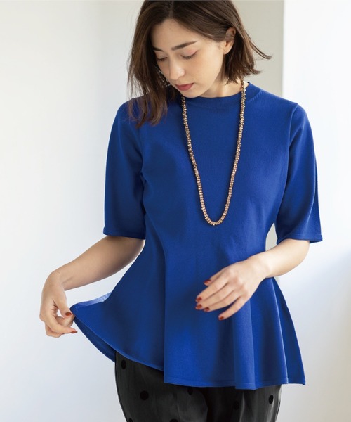 OPAQUE.CLIP(オペークドットクリップ)の「配色ライン ペプラムニット(ニット/セーター・レディース・ブラック系4/ホワイト系5/グレー系4/ブラック/ブルー系その他・38)」の5枚目の写真