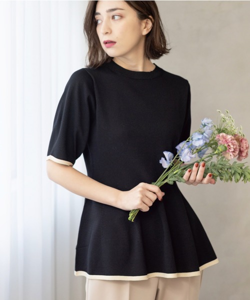 OPAQUE.CLIP(オペークドットクリップ)の「配色ライン ペプラムニット(ニット/セーター・レディース・ブラック系4/ホワイト系5/グレー系4/ブラック/ブルー系その他・38)」の12枚目の写真