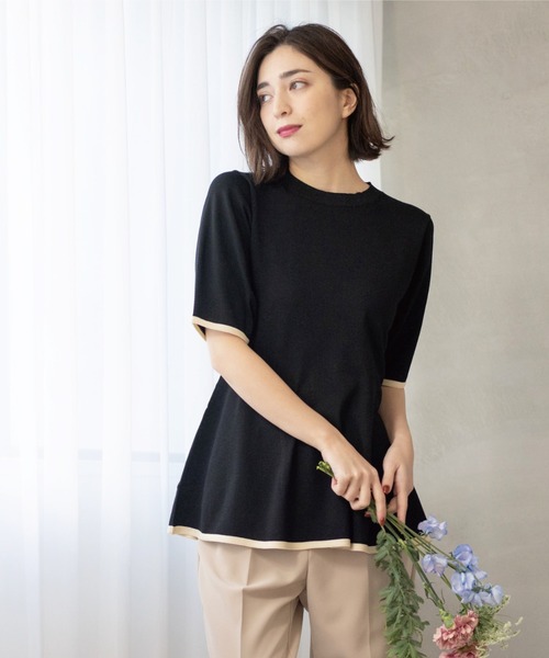 OPAQUE.CLIP(オペークドットクリップ)の「配色ライン ペプラムニット(ニット/セーター・レディース・ブラック系4/ホワイト系5/グレー系4/ブラック/ブルー系その他・38)」の14枚目の写真