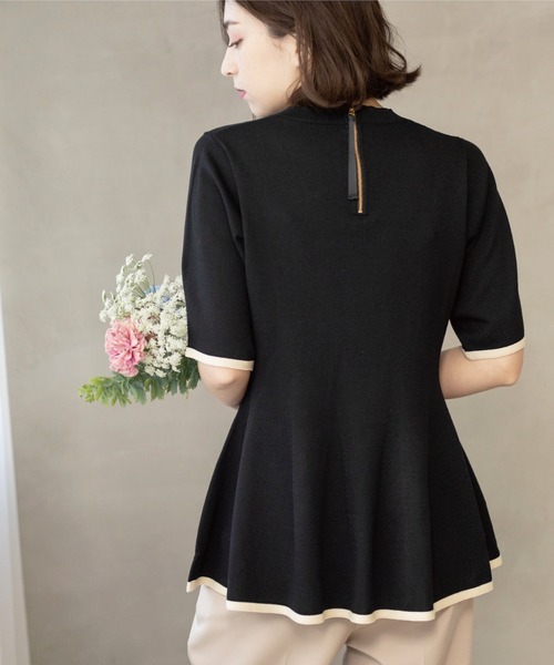 OPAQUE.CLIP(オペークドットクリップ)の「配色ライン ペプラムニット(ニット/セーター・レディース・ブラック系4/ホワイト系5/グレー系4/ブラック/ブルー系その他・38)」の15枚目の写真