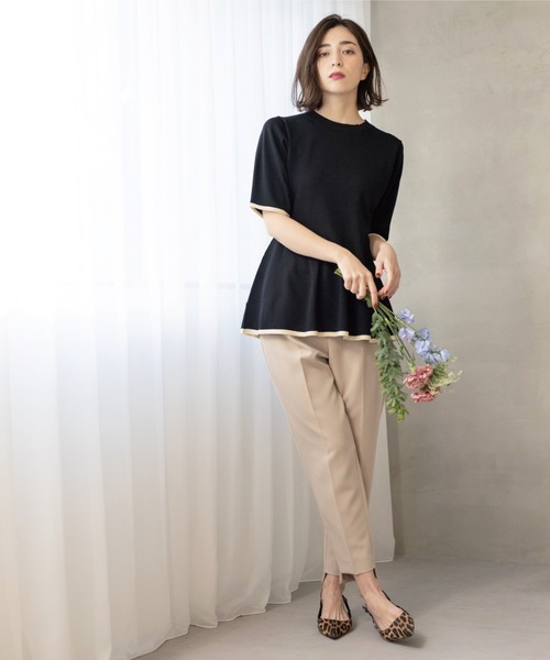 OPAQUE.CLIP(オペークドットクリップ)の「配色ライン ペプラムニット(ニット/セーター・レディース・ブラック系4/ホワイト系5/グレー系4/ブラック/ブルー系その他・38)」の16枚目の写真