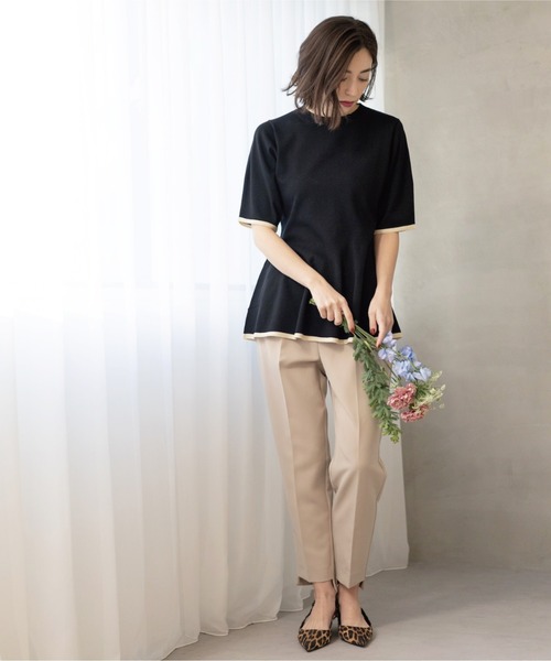 OPAQUE.CLIP(オペークドットクリップ)の「配色ライン ペプラムニット(ニット/セーター・レディース・ブラック系4/ホワイト系5/グレー系4/ブラック/ブルー系その他・38)」の17枚目の写真