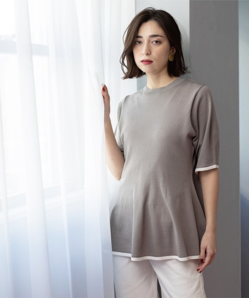 OPAQUE.CLIP(オペークドットクリップ)の「配色ライン ペプラムニット(ニット/セーター・レディース・ブラック系4/ホワイト系5/グレー系4/ブラック/ブルー系その他・38)」の19枚目の写真