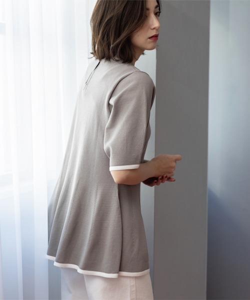 OPAQUE.CLIP(オペークドットクリップ)の「配色ライン ペプラムニット(ニット/セーター・レディース・ブラック系4/ホワイト系5/グレー系4/ブラック/ブルー系その他・38)」の20枚目の写真