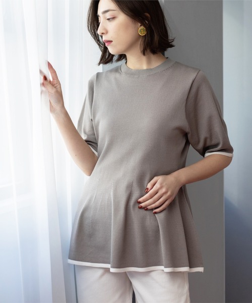 OPAQUE.CLIP(オペークドットクリップ)の「配色ライン ペプラムニット(ニット/セーター・レディース・ブラック系4/ホワイト系5/グレー系4/ブラック/ブルー系その他・38)」の21枚目の写真