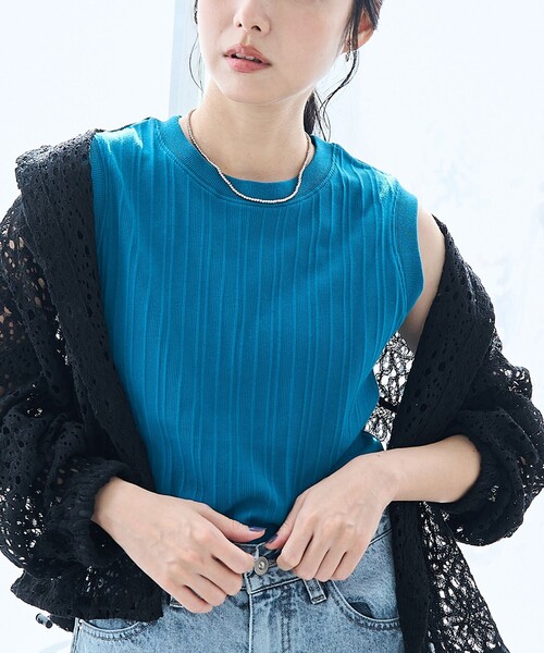 coen(コーエン)の「ランダムリブノースリーブタンクトップ(タンクトップ・レディース・ブラック/ターコイズブルー/ダークブラウン/ダークグレー/ベージュ/オフホワイト・M/L)」の6枚目の写真