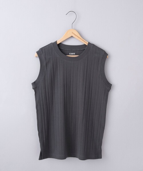 coen(コーエン)の「ランダムリブノースリーブタンクトップ(タンクトップ・レディース・ブラック/ターコイズブルー/ダークブラウン/ダークグレー/ベージュ/オフホワイト・M/L)」の3枚目の写真