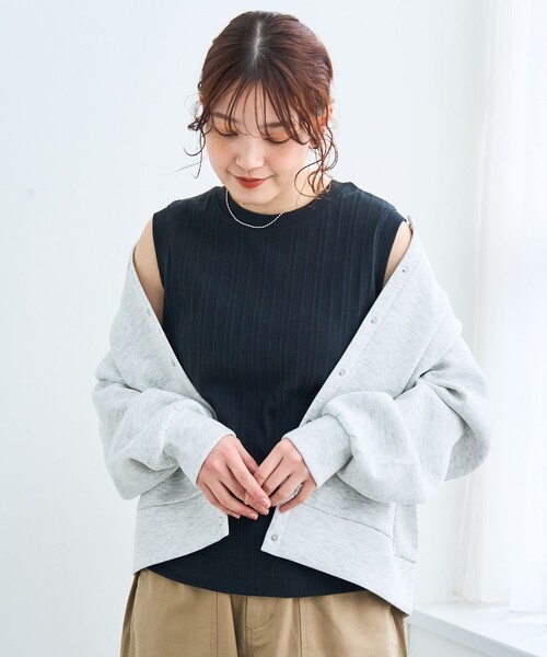 coen(コーエン)の「ランダムリブノースリーブタンクトップ(タンクトップ・レディース・ブラック/ターコイズブルー/ダークブラウン/ダークグレー/ベージュ/オフホワイト・M/L)」の10枚目の写真