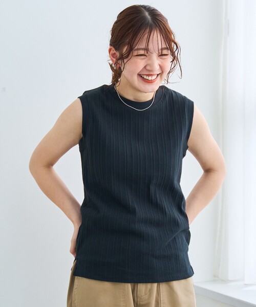 coen(コーエン)の「ランダムリブノースリーブタンクトップ(タンクトップ・レディース・ブラック/ターコイズブルー/ダークブラウン/ダークグレー/ベージュ/オフホワイト・M/L)」の11枚目の写真