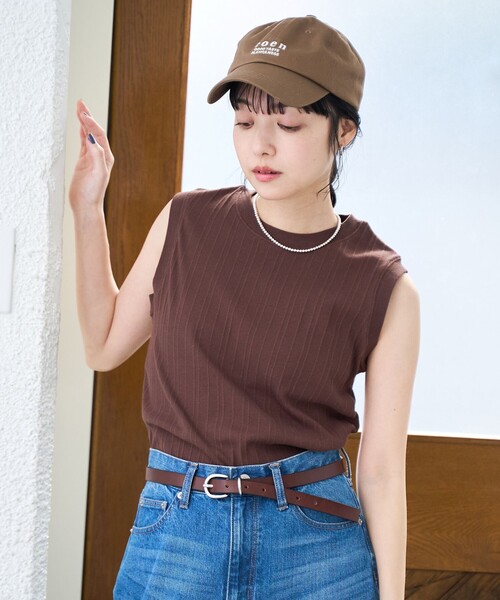 coen(コーエン)の「ランダムリブノースリーブタンクトップ(タンクトップ・レディース・ブラック/ターコイズブルー/ダークブラウン/ダークグレー/ベージュ/オフホワイト・M/L)」の15枚目の写真