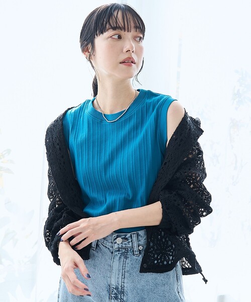 coen(コーエン)の「ランダムリブノースリーブタンクトップ(タンクトップ・レディース・ブラック/ターコイズブルー/ダークブラウン/ダークグレー/ベージュ/オフホワイト・M/L)」の18枚目の写真