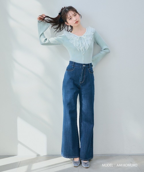 MISCH MASCH(ミッシュマッシュ)の「2026春夏新作 ストレッチデニムワイドパンツ(デニムパンツ・レディース・ブルー/ネイビー・M/S)」の1枚目の写真