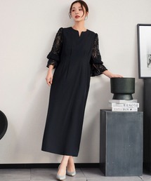 【喪服・礼服】フォーマルワンピース レーススリーブ 長袖 Aライン ロング丈 結婚式 ブラックフォーマル セレモニー 卒業式 卒園式 入学式 入園式 オケージョン 七五三 ママ 母親 マタニティ 妊婦《着用動画あり》