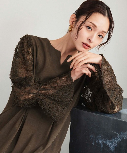 セール】【喪服・礼服】フォーマルワンピース レーススリーブ 長袖 A