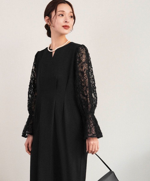 Flolia(フロリア)の「【喪服・礼服】フォーマルワンピース レーススリーブ 長袖 Aライン ロング丈 結婚式 ブラックフォーマル セレモニー 卒業式 卒園式 入学式 入園式 オケージョン 七五三 ママ 母親 マタニティ 妊婦《着用動画あり》(ワンピース・レディース・ネイビー/ブラック/ブラウン・M/S/2L/L)」の14枚目の写真