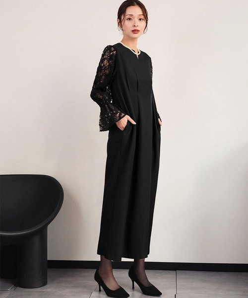 Flolia(フロリア)の「【喪服・礼服】フォーマルワンピース レーススリーブ 長袖 Aライン ロング丈 結婚式 ブラックフォーマル セレモニー 卒業式 卒園式 入学式 入園式 オケージョン 七五三 ママ 母親 マタニティ 妊婦《着用動画あり》(ワンピース・レディース・ネイビー/ブラック/ブラウン・M/S/2L/L)」の16枚目の写真