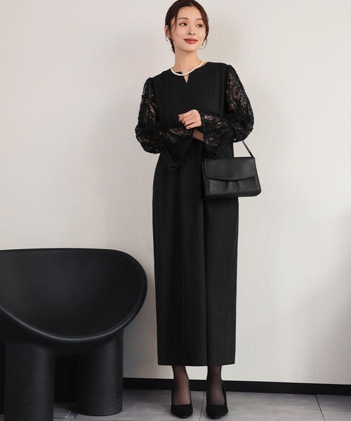 Flolia(フロリア)の「【喪服・礼服】フォーマルワンピース レーススリーブ 長袖 Aライン ロング丈 結婚式 ブラックフォーマル セレモニー 卒業式 卒園式 入学式 入園式 オケージョン 七五三 ママ 母親 マタニティ 妊婦《着用動画あり》(ワンピース・レディース・ネイビー/ブラック/ブラウン・M/S/2L/L)」の17枚目の写真