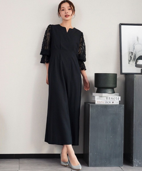 Flolia(フロリア)の「【喪服・礼服】フォーマルワンピース レーススリーブ 長袖 Aライン ロング丈 結婚式 ブラックフォーマル セレモニー 卒業式 卒園式 入学式 入園式 オケージョン 七五三 ママ 母親 マタニティ 妊婦《着用動画あり》(ワンピース・レディース・ネイビー/ブラック/ブラウン・M/S/2L/L)」の18枚目の写真