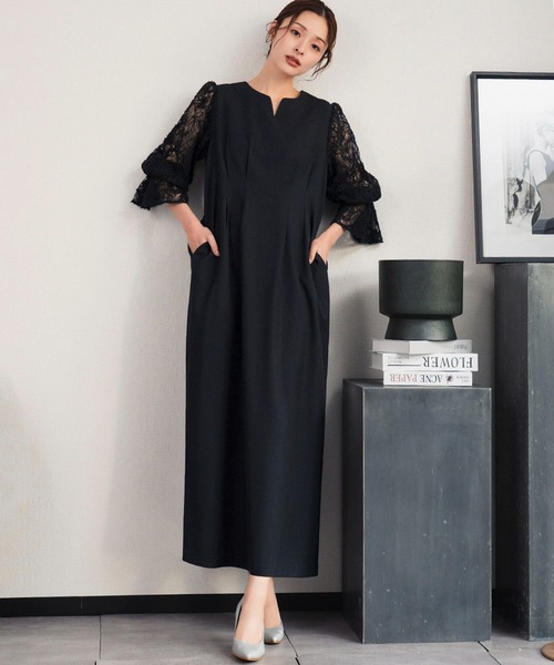 Flolia(フロリア)の「【喪服・礼服】フォーマルワンピース レーススリーブ 長袖 Aライン ロング丈 結婚式 ブラックフォーマル セレモニー 卒業式 卒園式 入学式 入園式 オケージョン 七五三 ママ 母親 マタニティ 妊婦《着用動画あり》(ワンピース・レディース・ネイビー/ブラック/ブラウン・M/S/2L/L)」の19枚目の写真